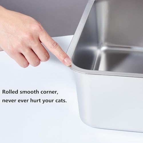 Stainless Steel Litter Box XL-Metal Cat Litter Box for Big Cat - color: XL-lid box