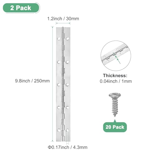 M METERXITY 2Pcs Piano Hinges 10", 1.2x0.04 Open Width Thick, Silver Tone - color: Silver Tone, size: 10x1.2x0.04"