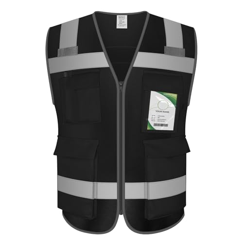 TCCFCCT Construction Vest 5 Pockets Reflective Safety Vest, Black S - color: Lion 01-fabric-black, size: Small