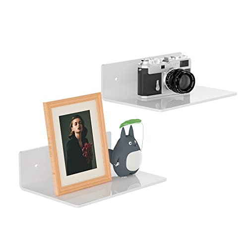 Sezanrpt 9 Inches Acrylic Wall Shelves 2 Pack, Floating Shelf for Wall Mounting, Acrylic Display Ledges for Funko Pop Figures, Home Décor, Living Room, Gaming Room, Plants(9 inch, White) - color: White, size: 9 Inch