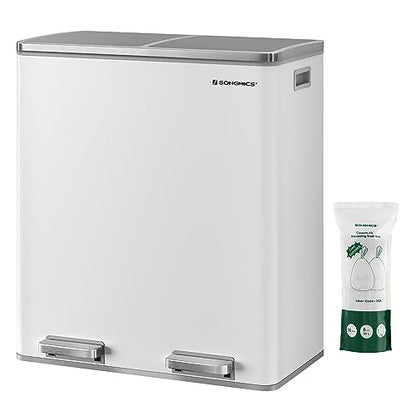 SONGMICS Trash Can, 2 x 8 Gallon (2 x 30 L), White and Gray - color: White + Gray, size: 2 x 8 Gallon