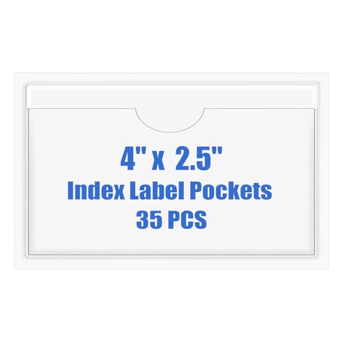 Origin-Joy 35 PCS Self Adhesive Index Card Pockets with Top Open, Clear Plastic Label Holder for Notes, Library and Business, Adhesive Label Pockets & Card Holder (4 x 2.5 inch) - size: 4 x 2.5 inch, style: Horizontal