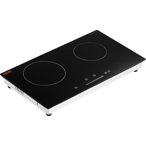 VEVOR Electric Radiant Cooktop, 24in 2 Burners Built-in Electric Stove Top, 1800W Ceramic Top Cooktop with Glass Panel, Touch Control, 9 Heat Level, Residual Heat Indicator,Timer, Child Lock, 120V - size: 24 IN-2 Burner+Touch Control