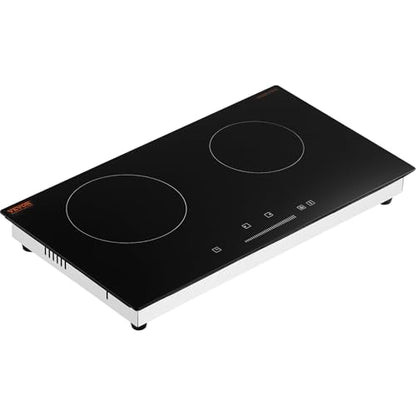 VEVOR Electric Radiant Cooktop, 24in 2 Burners Built-in Electric Stove Top, 1800W Ceramic Top Cooktop with Glass Panel, Touch Control, 9 Heat Level, Residual Heat Indicator,Timer, Child Lock, 120V - size: 24 IN-2 Burner+Touch Control