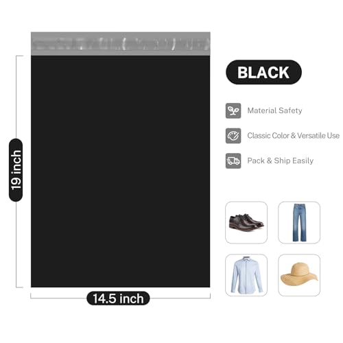 Metronic Poly Mailers 14.5x19 200Pcs Large Shipping Bags for Clothing Black - color: Black, size: 14.5x19 200PC