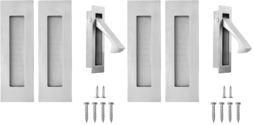 Pocket Door Handles and Edge Pull Brushed Nickel, 6Inch Handles Hardware Latch,Recessed Finger Flush Pulls,for Closet,Sliding,Barn Door (Pack of 2) - color: Sliver, size: 6Inch-B (Pack of 2)