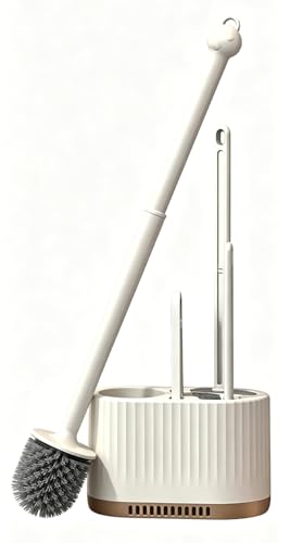 Basaza Toilet Brush and Holder Set Hidden Toilet Bowl Cleaning Brush and Holder for Bathroom Toilet Bowl Cleaner Brushes & Holders 4 in 1 White Bathroom Accessories - color: #A5 White Toilet Brush and Holder Set