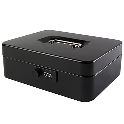 KYODOLED Large Cash Box with Combination Lock Safe Metal Money Box with Money Tray for Security Lock Box 9.84"x 7.87"x 3.54" Black - color: Black (Pack of 1), size: Large