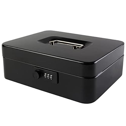 KYODOLED Large Cash Box with Combination Lock Safe Metal Money Box with Money Tray for Security Lock Box 9.84"x 7.87"x 3.54" Black - color: Black (Pack of 1), size: Large