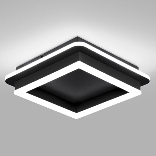 CANEOE Black Modern LED Ceiling Light, Square Flush Mount Ceiling Hallway Light Fxitures, 6000K Cold White Small Close to Ceilings Lamp for Bedroom Hallway Kitchen Balcony Cloakroom - color: All Black, size: 1 Pack