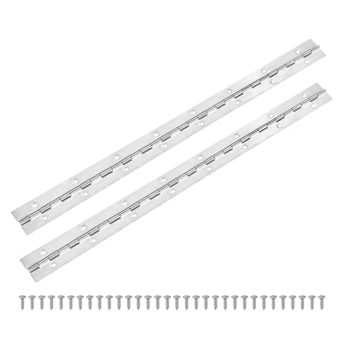 M METERXITY 2-Pack Piano Hinges, 16 Inch / 400mm Stainless Steel Continuous Piano Hinge with Holes and Screws for Cabinets Door/Storage Box [1.2X 0.04/ 30x 1mm Open Width Thick, Silver Tone] - color: Silver Tone, size: 16x1.2x0.04"