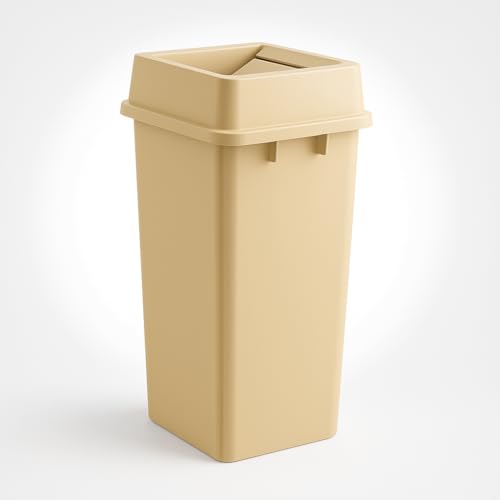 25 Gallon Beige Square Plastic Trash Can with Lid Heavy Duty | Indoor Outdoor Commercial Waste Container with Optional Lid for Restaurants, Parks, Schools, Public Spaces - color: Beige, size: 25 gallon with lid