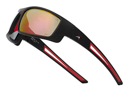 X Power ANSI Z87+ Safety Sunglasses Impact Resistant Polycarbonate Lens & Double Injection Frame - color: 002 Matte Black & Red Frame / Red Mirror Lens