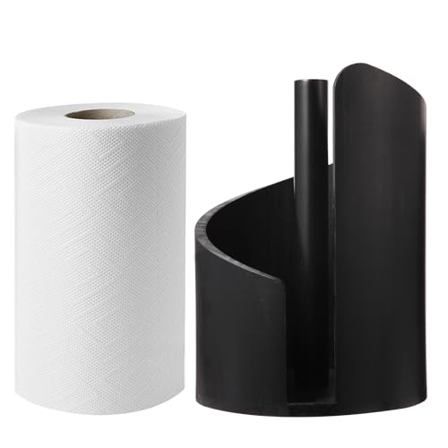 Paper Towel Holder Countertop with Wood Round Base and Iron Holder,Holds Mega Roll,Holder Stand for Kitchen Roll Organize,Wooden Paper Towel Holder for Kitchen Dining Table Home Decor - color: Black