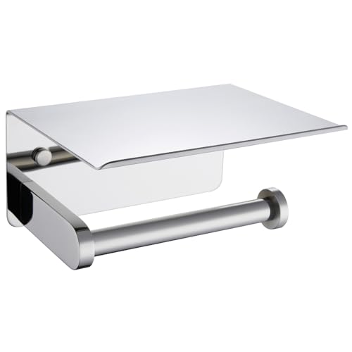 APLusee Polished Chrome Toilet Paper Holder with Phone Shelf, Wall Mounted - color: Polished Chrome, size: Single Rod