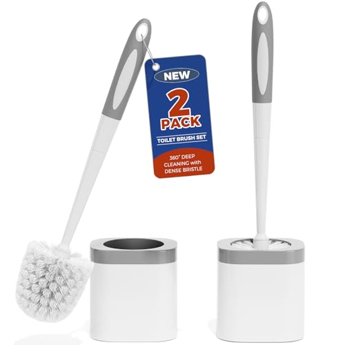 Holaloha Toilet Brush and Holder Set, Space Saving, 2 Pack, White - color: White