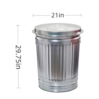 31 Gallon Metal Trash Can with Lid, Galvanized Steel Garbage Bin