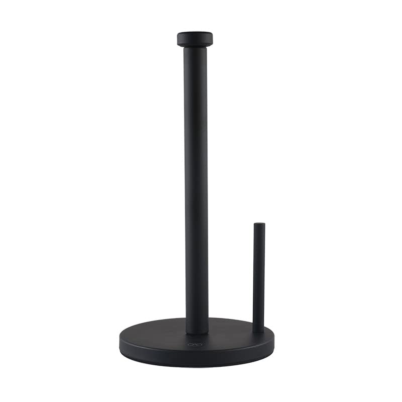 Black Paper Towel Holder Countertop - Weighted Stainless Steel Paper Towel Stand with Non-Slip Base & One-Hand Tear Design for Kitchen, Fits Standard & Jumbo Rolls