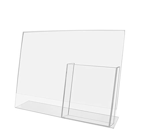 Marketing Holders 2 Pack Acrylic Sign Holder 11" x 8.5" Signs with 4" Trifold Slot Slant Back Side Load Clear Tabletop Display for Specials and Promo in Delis Bars and Restaurants - size: 11"w x 8.5"h with Tri Fold Pocket