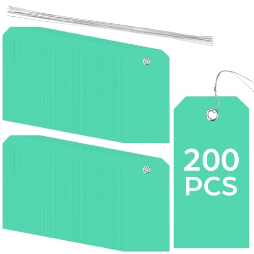 200 Pack Green Plastic Shipping Tags with Wire Ties, 4.72 x 2.36 inches Heavy Duty Industrial Hang Tags, Blank Identification Labels for Warehouse, Inventory & Outdoor Equipment (Green) - color: Green