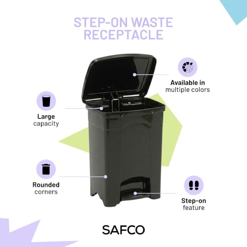 Safco Step On Plastic Trash Can, Foot Pedal, Hands Free, Black, 4 Gallon - color: Black, size: 4 Gallon