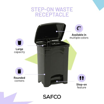 Safco Step On Plastic Trash Can, Foot Pedal, Hands Free, Black, 4 Gallon - color: Black, size: 4 Gallon