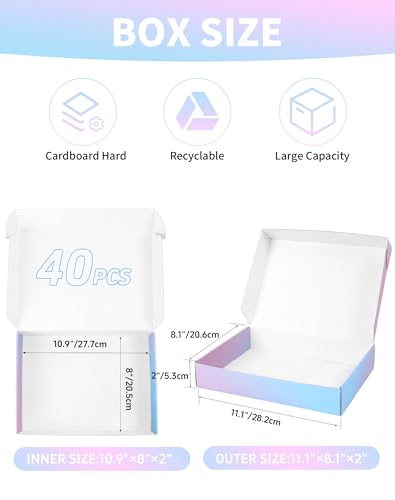 11x8x2 Inch Shipping Boxes 40 Pack, Purple Gradient Mailer Packaging Box, Corrugated Cardboard Boxes for Gift Small Business Literature - color: ‎Purple, size: 11x8x2 inch