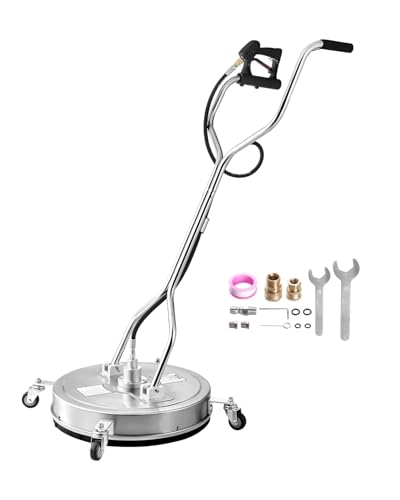 VEVOR 22" Pressure Washer Surface Cleaner, Stainless Steel Pressure Washer Attachments with 4 Wheels, 4500 Max PSI, 3/8 Quick Connector, 2 Spray Nozzles, Dual Handle, for Concrete, Patio, Sidewalk - size: 22 Inch w/ Handle & Wheels