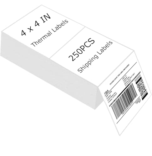 4" x 4" Thermal Labels Printable Shipping Label Stickers with Strong Adhesive, Large White Sticker Square Labels for Mailing, Shipping, Compatible with Most Thermal Printers (4" x 4"-250pcs) - style: 4" X 4"-White-250PCS