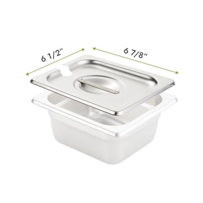 HECMAC 6-Pack 1/6 Size Notched Hotel Pan Cover, Heavy Duty, Stainless Steel Solid Steam Table Catering Food Pan Lid with Handle, 23 Gauge - size: 1/6 Size, Notched Lid