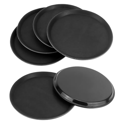 QWORK 11" Round Restaurant Serving Tray, 6 Pack Non-Slip Tray, Black Plastic Meals Server Tray