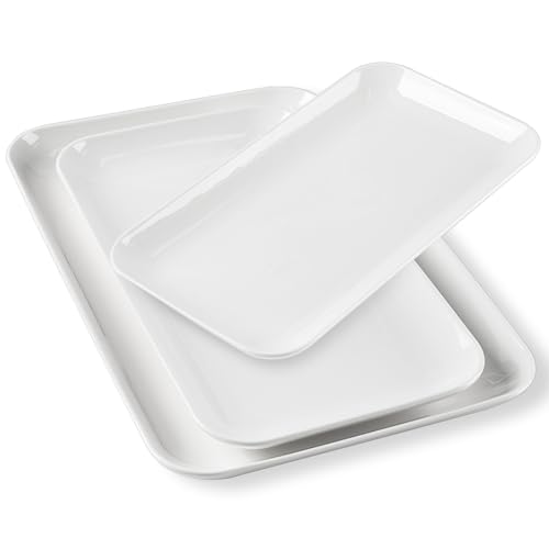 DELLING Serving Platter Set 18/16/14 Inch, Large White Porcelain Serving Trays for Entertaining, Rectangular Platters for Turkey Fruit Appetizer Party Wedding, Microwave Oven Dishwasher Safe, 3-Pack - color: White, size: 18/16/14 inch