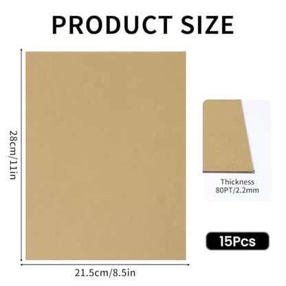 Chipboard Sheets 8.5"x 11" -15 Sheets, 80 PT Book Binding, Scrapbooking, Art Projects, and Packaging (Brown 15PCS) - color: brown 80PT- 15Sheet