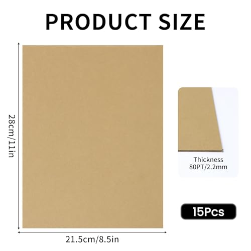 Chipboard Sheets 8.5"x 11" -15 Sheets, 80 PT Book Binding, Scrapbooking, Art Projects, and Packaging (Brown 15PCS) - color: brown 80PT- 15Sheet