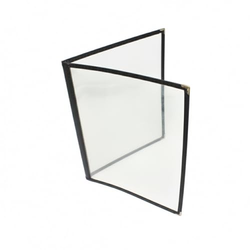 TrueCraftware- 8-1/2” x 11” Black Double Fold Restaurant Menu Covers 2 Page 4 View Set of 10- Crystal Clear Café Menu Holders Fits A4 Size Paper Menu Covers Clear Menu Sleeves - color: Black
