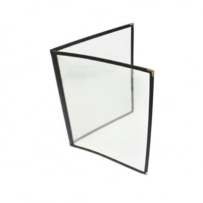 TrueCraftware- 8-1/2” x 11” Black Double Fold Restaurant Menu Covers 2 Page 4 View Set of 10- Crystal Clear Café Menu Holders Fits A4 Size Paper Menu Covers Clear Menu Sleeves - color: Black