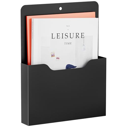 Marbrasse Magnetic File Holder - Magnetic Paper Holder, Pocket Organizer Office Supplies Storage Mail Organizer for Notebooks,Planners,Letter (Black) - color: Black - 1-Pack