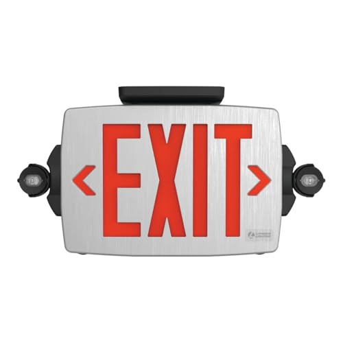Lithonia Lighting Quantum LED Exit Sign Emergency Light Combo, Exit Sign and Emergency Lights for Business, 2-Head Fixture, Red/Green Selectable Letters, Brushed Silver (LHQM S BBS RG MVOLT M6) - color: Red/Green Selectable - Brushed Silver, size: 16.5" |