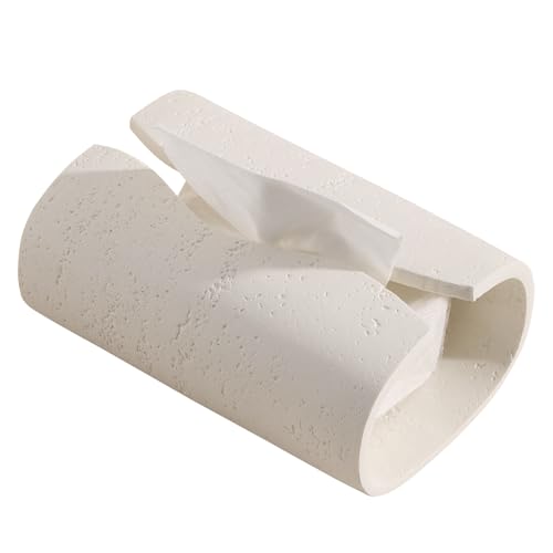 Tissue Box Cover Rectangle, Travertine Look, Curved Open, Cream - color: Off White