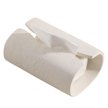 Tissue Box Cover Rectangle, Travertine Look, Curved Open, Cream - color: Off White