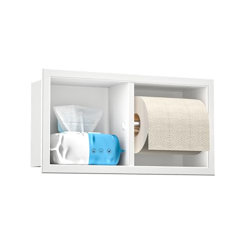 Dual Roll Toilet Paper Holder, Recessed Toilet Tissue Holder - color: Matte White