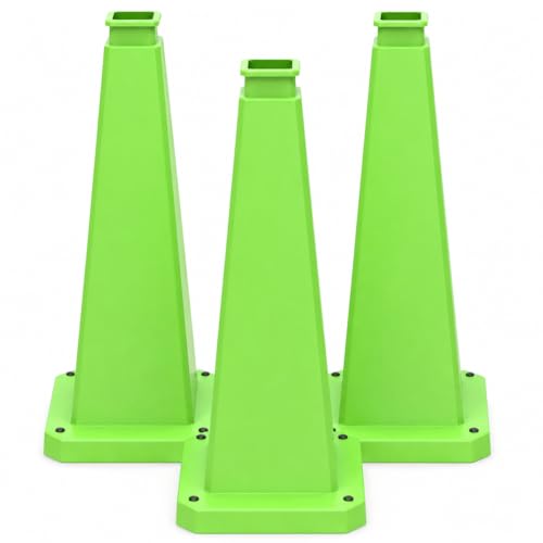 BESEA 3 Pack 36 Inch Green Traffic Cones with Weighted Base - color: Green, size: 36INCH