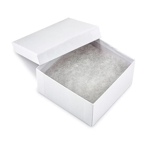 TheDisplayGuys 25 Cardboard Gift Jewelry Boxes w/Paddings #34-3.9x3.9x2 - color: White Matte