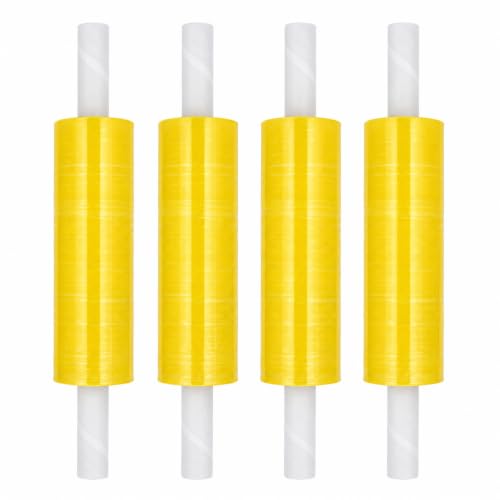 PSBM Dark Yellow Stretch Wrap with Handles 4 Rolls 20 Inch x 1000 Feet 80 Gauge, Heavy Duty Plastic Wrap Industrial Strength Shrink Film for Moving, Packing & Shipping - size: 4 Rolls, style: Yellow