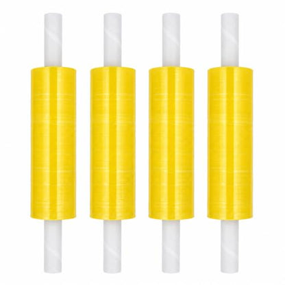 PSBM Dark Yellow Stretch Wrap with Handles 4 Rolls 20 Inch x 1000 Feet 80 Gauge, Heavy Duty Plastic Wrap Industrial Strength Shrink Film for Moving, Packing & Shipping - size: 4 Rolls, style: Yellow