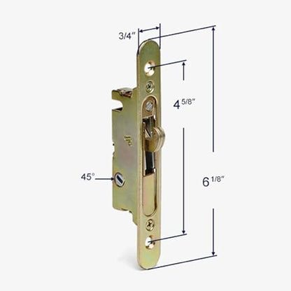 Sliding Glass Door Replacement Mortise Lock with Face Adapter Plate, 4-5/8” Screw Holes, 45 Degree Keyway- Fix and Repair Glass Door Mortise Locking Mechanism - size: Small Mortise Lock and Keeper