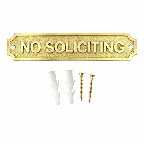 Brass NO SOLICITING Door Sign Plaque 22x5 cm – Wall Mount Entryway Sign with Screws for Home Office Business Front Door Privacy Notice Decorative Metal Signage - color: NO SOLICITING