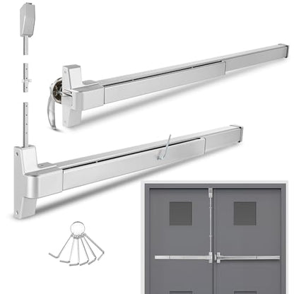 IRONWALLS Heavy Duty Panic Bars for Exit Doors, 41" Commercial Push Bar Panic Exit Device with Door Lever & 32" Panic Bar with Vertical Rod, Stainless Steel Panic Door Hardware for Double Doors