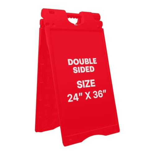 Jumbl Outdoor A-Frame Sandwich Signboard 24” x 36” Display Surface – w/PVC Sign Protector & Sand Fill Holes – Duel Display Signage Stand for Storefront Sidewalk Curb (Red) - color: Red
