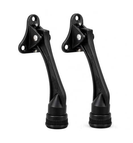 HOME&I 4" Kick Down Door Stopper, Zinc Alloy Door Stop with Leaf Spring & Non-Slip Saw-Tooth Rubber Foot, Screw Mount Door Holder for Wood, Tile, Carpet & Concrete Floors - color: Black, size: 4 Inch x 2 Pack